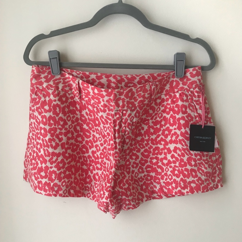 Linen coral leopard print shorts.